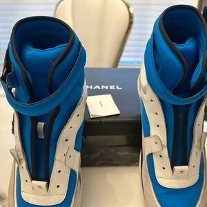 CHANEL Vibrant Blue and White Sneakers